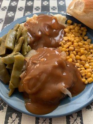 Hamburger steak and all the goodies!