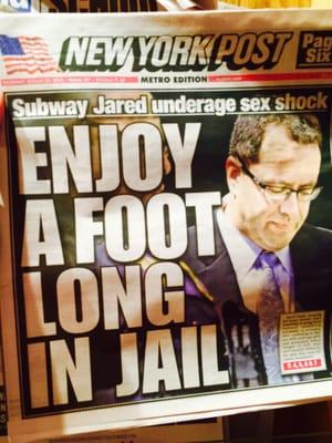 The irony of Subway selling a newspaper on this day.