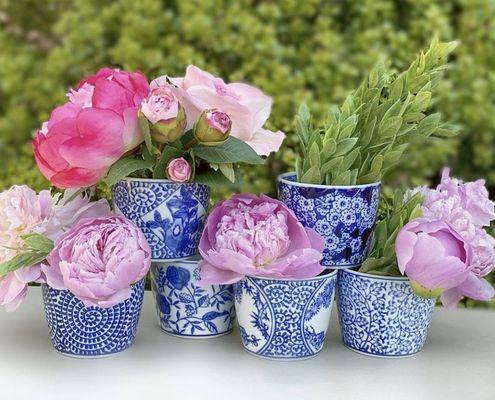 Blue pots are versatile for spring time posies to a little greenery by your bedside.