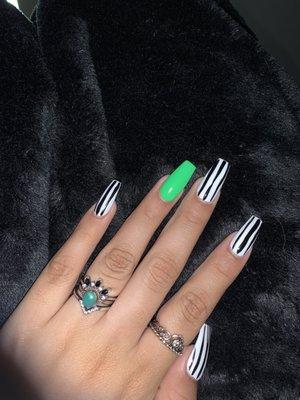 Beetle juice Halloween nails