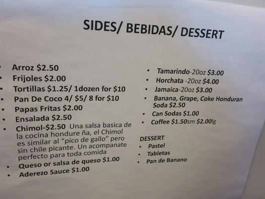 Sides, drinks and desserts