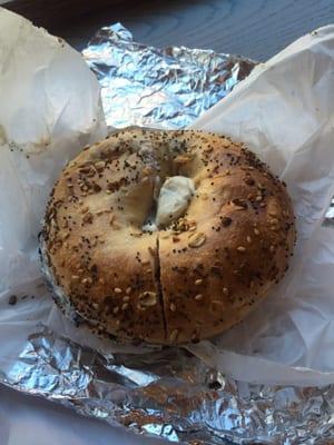 Everything bagel with veggie cream cheese!