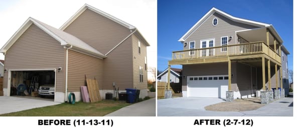 Family room over garage with deck.