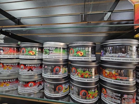 Wide selection of hookah tobacco.