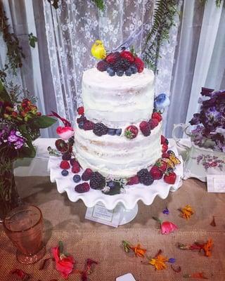 Lemon Cream tiered baby shower cake with fresh berries!