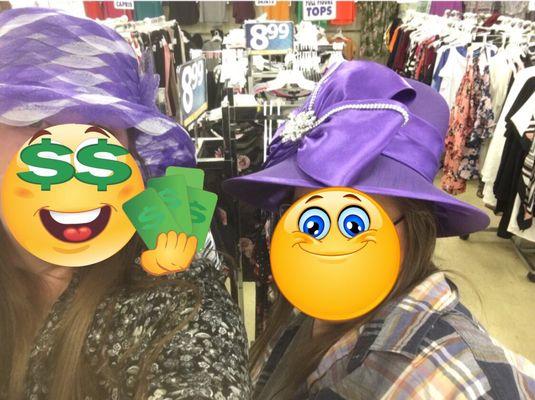 Best friends trying on Easter hats