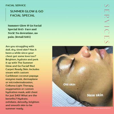 The most talked about Facial this Summer ! 

Book your SKIN GLOW Experience.