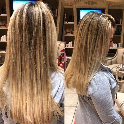 Basic color with balayage plus a glaze along with a hair cut and blow dry. @rhawnierae