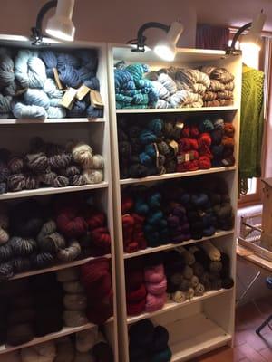 Shelves of yarn.