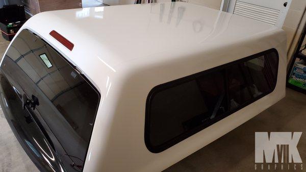 Beige truck topper wrapped white with 3M 2080