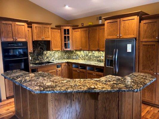 Stormy Night Granite Kitchen with Full Height Splash