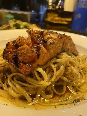 Grilled Salmon over linguine