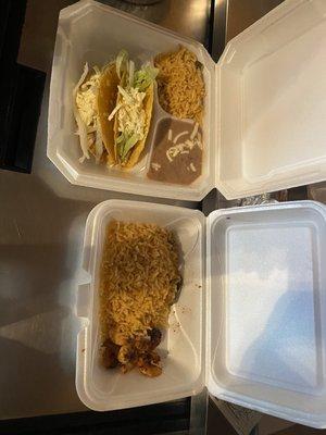 #10 combination!!!! (2 Hard/Soft Tacos with rice AND beans) for only $8.99!!! & a KIDS #4 with Shrimp and Rice!!