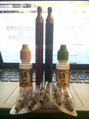 Double Evod 2 set is the best deal for starting out. Beats every online price. Self made E Juice labels.