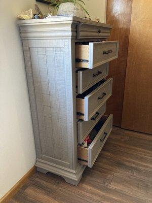 Dresser at rest. Drawers wont stay closed.