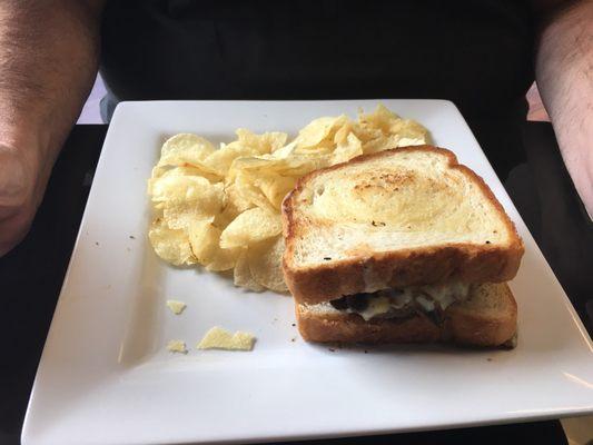 Mushroom burger and chips