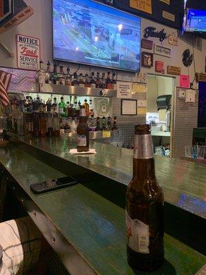 View of the tv from a bar seat