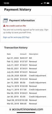 Paid for 6 months subscription, as I always do and is clearly shown in my payment history. I received a new bill less than 2 months later.