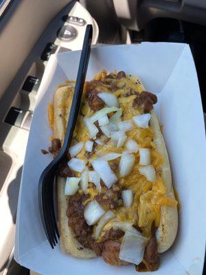 Chili/Cheese dogs with onions