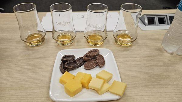 Tasting flight with cheese and chocolate pairing