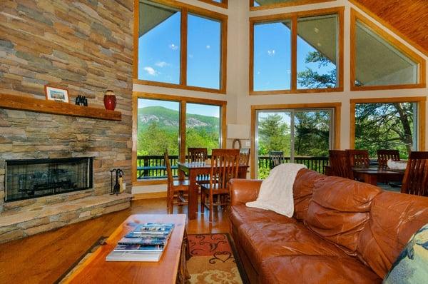 Beautiful lodge style homes with stone fireplaces and mountain views.