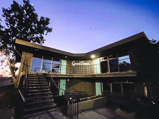 The Good Times building, a restored mid-century modern building, at 107 Dakota Ave. in Santa Cruz.