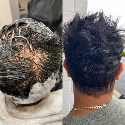 Hair thinning treatment, cut and style before and after