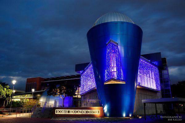 Decked out in celestial blue  LED lights for the holiday season.  A snow machine is being added for special effect flurries.