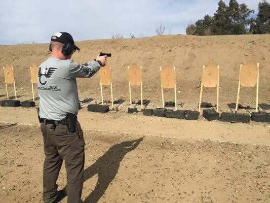 MJ shooting at Prado Olympic Shooting Park, Chino Hills, CA during a 1911 Operator's Course taught by Ken Hackathorn & Larry Vickers