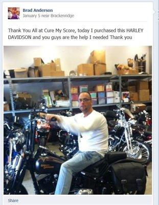 Way to go Brad.  Very nice bike.  Keep up the great work on your credit and enjoy your new toy.  P.S. stay safe.