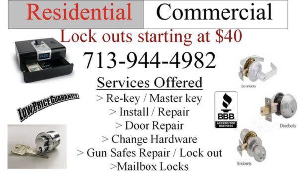 Residential lockouts, new material or rekey locks.
Commercial lockouts, new material or rekey locks.