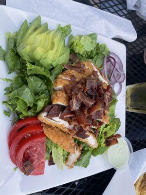 Chicken bacon avocado salad with avocado dressing