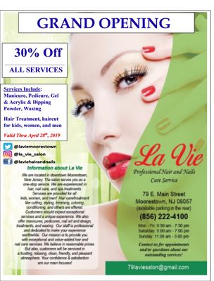 Great gratitude to our customers, neighbors, and friends- 30% Off All Services: manicure, pedicure, haircut, and many others! Thanks a lot!