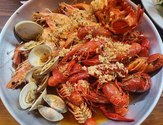 'I care a little' dish - awesome cajun garlic sauce & fresh seafood