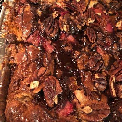 Roasted Pecan Strawberry Cognac Chocolate Bread Pudding