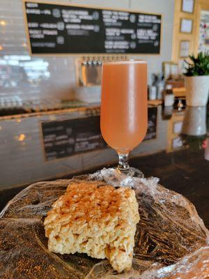 Homemade Brown Butter Rice Crispy Treats. Crank the Petals Hibiscus Hazy Pale Ale.