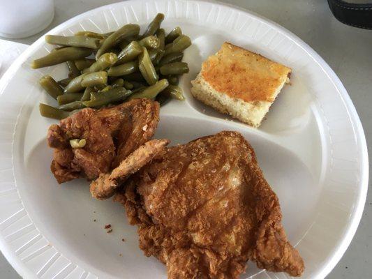 Real fried chicken. Not breaded!  Yum yum. L Lunch passing through.  Much better than fast food.