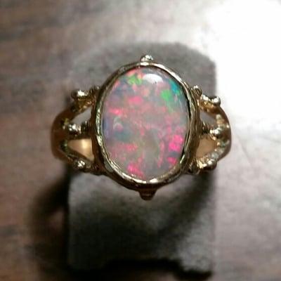 Australian opal ring 14 k gold, designed and created bt Matt Latin of Matco Jewelry