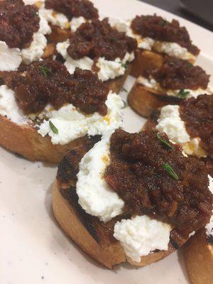 Ricotta toast with a bourbon bacon jam