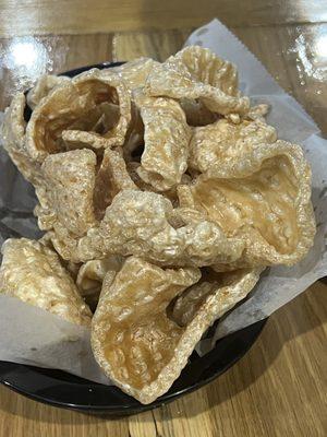 Chicharrones. Fresh made in house and still crackling when they came to the table!