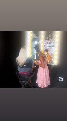 Getting my hair and makeup done in front of the Hollywood lights!