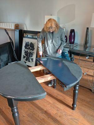 Me painting my sister Kate's table.