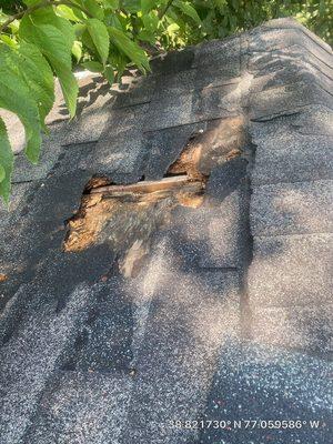 Old roof - actual hole and worn out shingles.