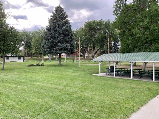 A picnic section with plenty of grass. Underneath the canopy was a few electrical outlets if you need to charge something.