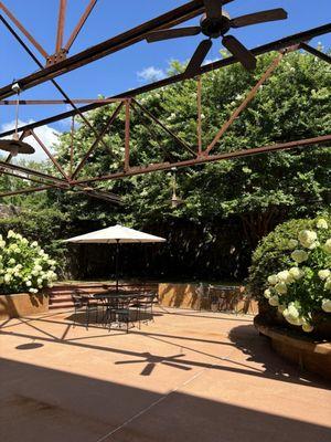 Patio with gorgeous hydrangeas.