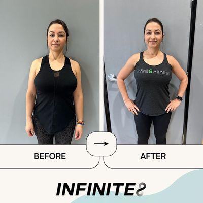 Look at these amazing before and after pictures of Erika Gonzales. She lost 8 lbs and 6 inches during our 8-week Summer Shred Challenge!