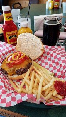 1/2lb burger, fries and a frosty mug of root beer.  Ate every bite!