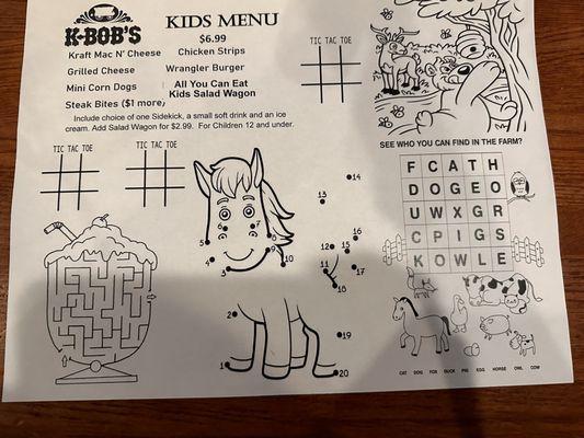 Kids menu 5/3/2024