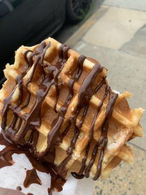 Belgian waffle with chocolate drizzle