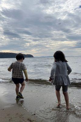 Playing on the shore of Lake Champlain